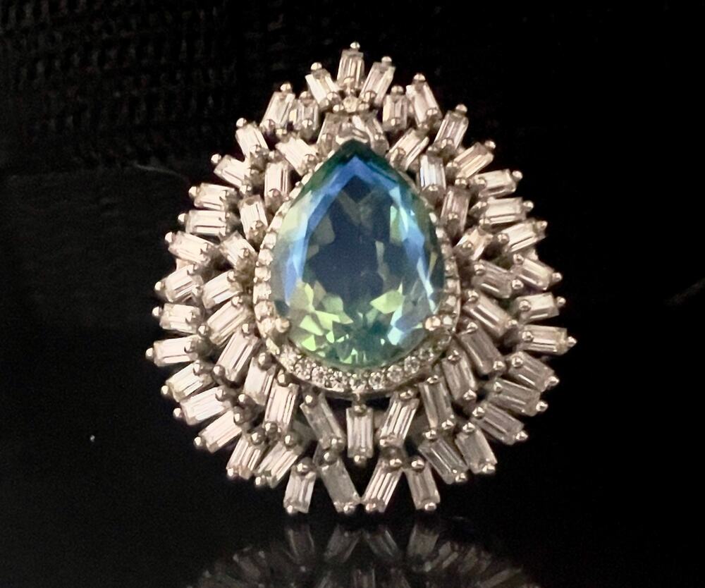 Fabulous Sterling Peacock & White Topaz Cocktail Ring